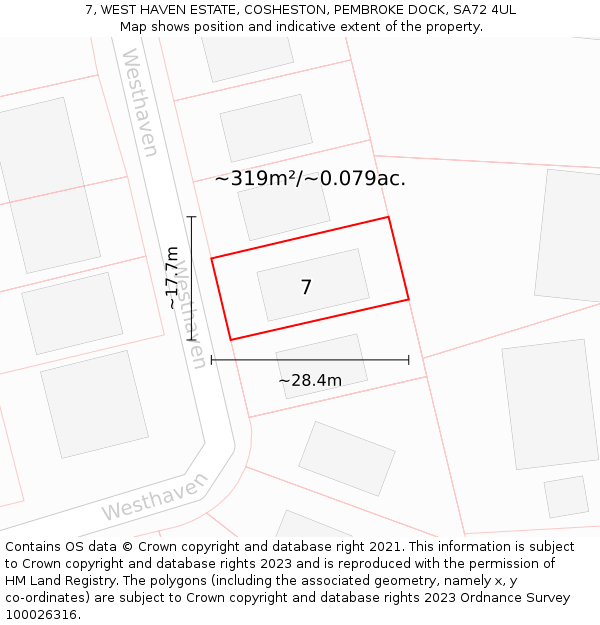 7, WEST HAVEN ESTATE, COSHESTON, PEMBROKE DOCK, SA72 4UL: Plot and title map