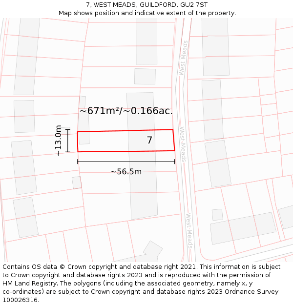 7, WEST MEADS, GUILDFORD, GU2 7ST: Plot and title map