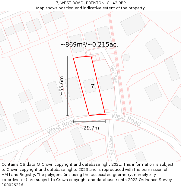 7, WEST ROAD, PRENTON, CH43 9RP: Plot and title map