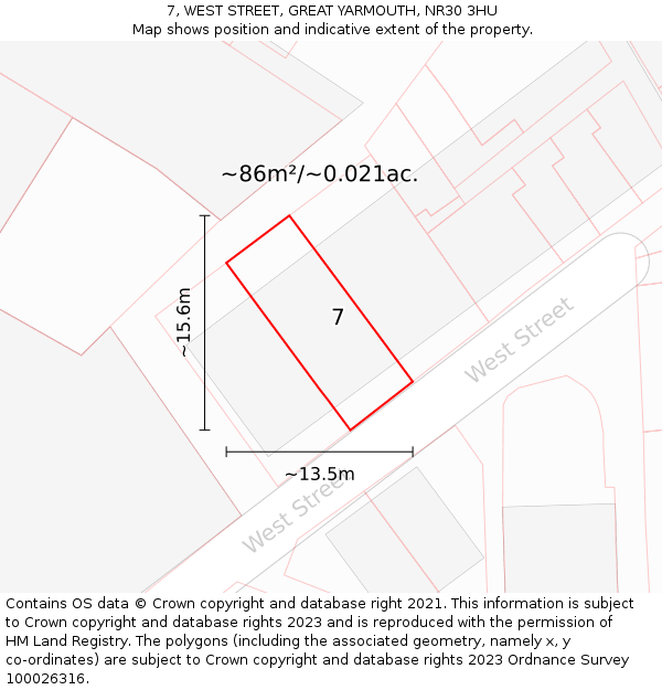 7, WEST STREET, GREAT YARMOUTH, NR30 3HU: Plot and title map