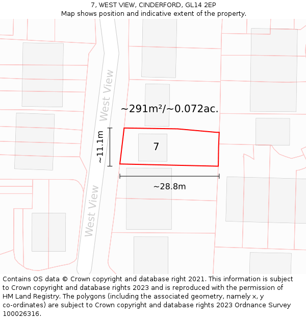 7, WEST VIEW, CINDERFORD, GL14 2EP: Plot and title map