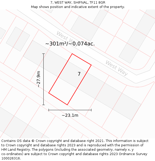 7, WEST WAY, SHIFNAL, TF11 8GR: Plot and title map