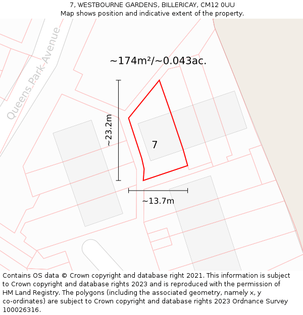 7, WESTBOURNE GARDENS, BILLERICAY, CM12 0UU: Plot and title map