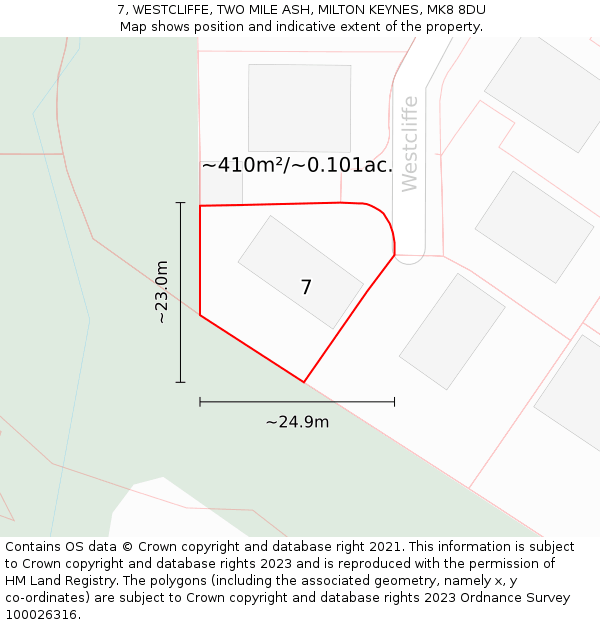 7, WESTCLIFFE, TWO MILE ASH, MILTON KEYNES, MK8 8DU: Plot and title map