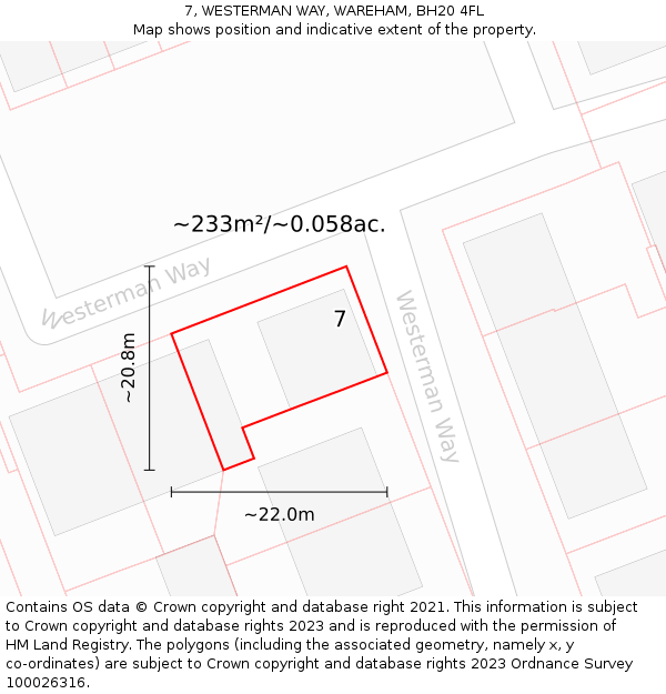 7, WESTERMAN WAY, WAREHAM, BH20 4FL: Plot and title map