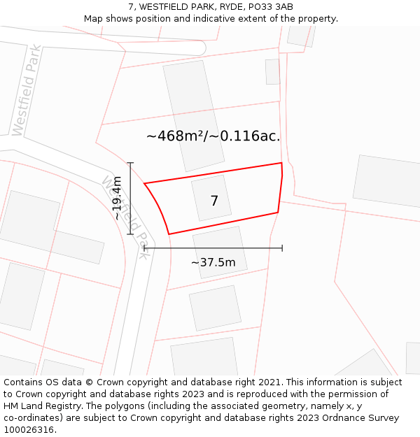 7, WESTFIELD PARK, RYDE, PO33 3AB: Plot and title map