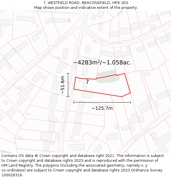 7, WESTFIELD ROAD, BEACONSFIELD, HP9 1EG: Plot and title map