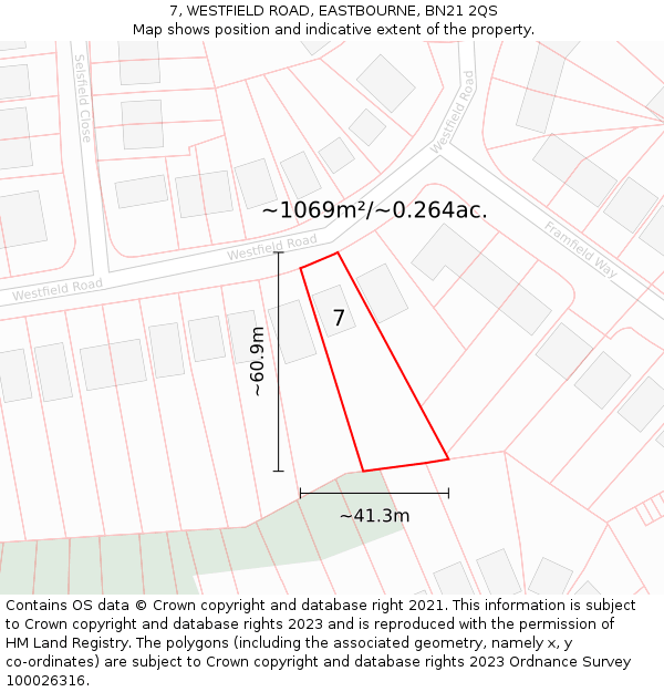 7, WESTFIELD ROAD, EASTBOURNE, BN21 2QS: Plot and title map