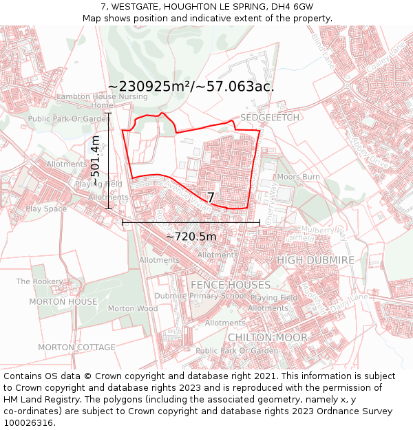 7, WESTGATE, HOUGHTON LE SPRING, DH4 6GW: Plot and title map