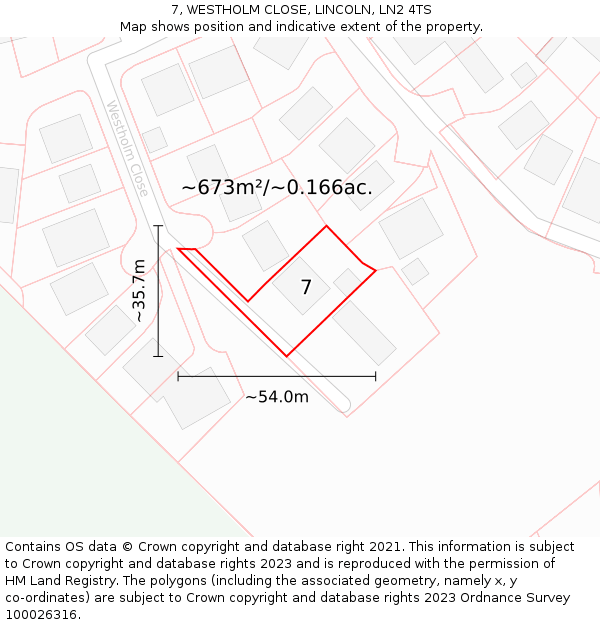 7, WESTHOLM CLOSE, LINCOLN, LN2 4TS: Plot and title map