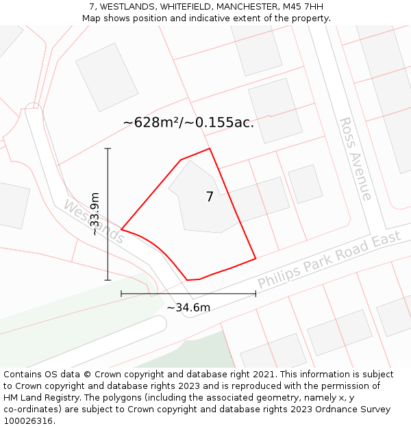 7, WESTLANDS, WHITEFIELD, MANCHESTER, M45 7HH: Plot and title map