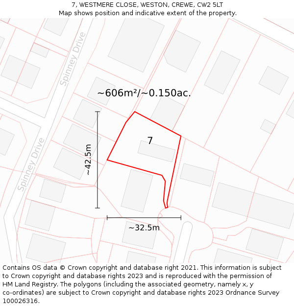 7, WESTMERE CLOSE, WESTON, CREWE, CW2 5LT: Plot and title map