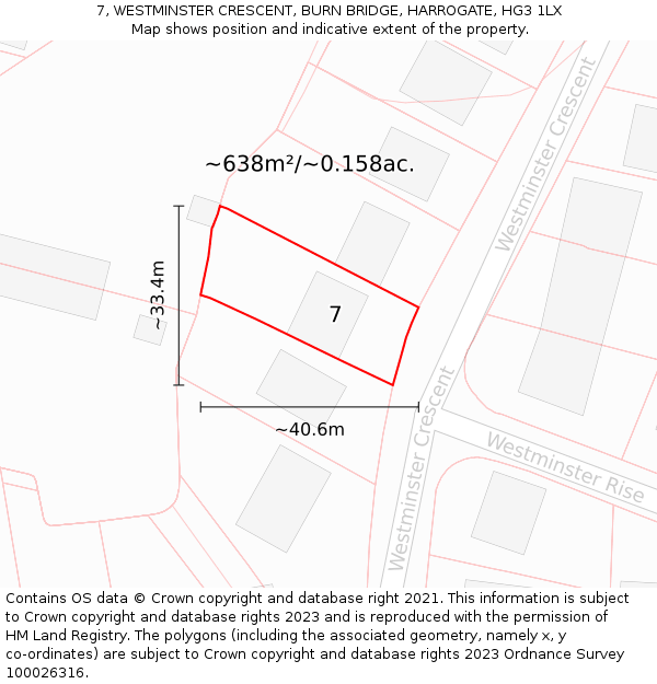 7, WESTMINSTER CRESCENT, BURN BRIDGE, HARROGATE, HG3 1LX: Plot and title map