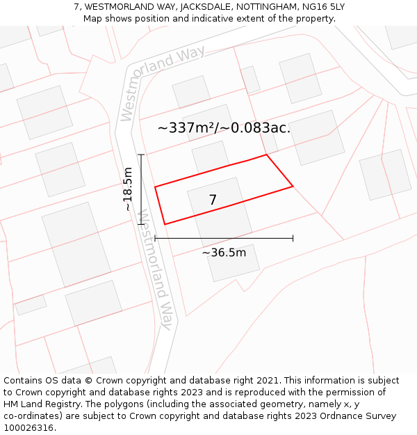 7, WESTMORLAND WAY, JACKSDALE, NOTTINGHAM, NG16 5LY: Plot and title map