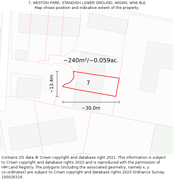 7, WESTON PARK, STANDISH LOWER GROUND, WIGAN, WN6 8LE: Plot and title map