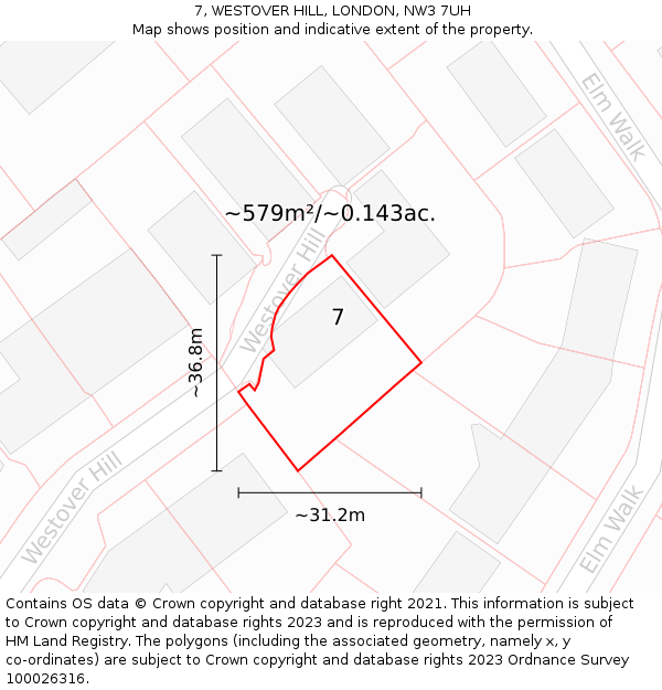 7, WESTOVER HILL, LONDON, NW3 7UH: Plot and title map