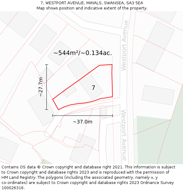 7, WESTPORT AVENUE, MAYALS, SWANSEA, SA3 5EA: Plot and title map