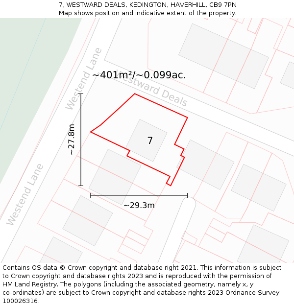 7, WESTWARD DEALS, KEDINGTON, HAVERHILL, CB9 7PN: Plot and title map