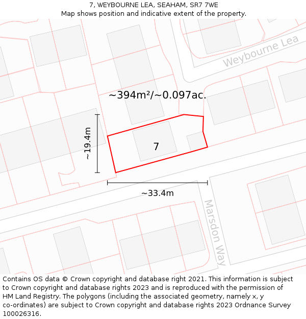 7, WEYBOURNE LEA, SEAHAM, SR7 7WE: Plot and title map