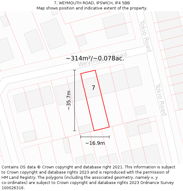 7, WEYMOUTH ROAD, IPSWICH, IP4 5BB: Plot and title map