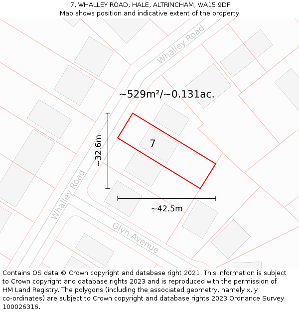 7, WHALLEY ROAD, HALE, ALTRINCHAM, WA15 9DF: Plot and title map