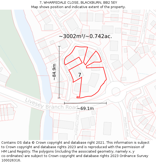 7, WHARFEDALE CLOSE, BLACKBURN, BB2 5EY: Plot and title map