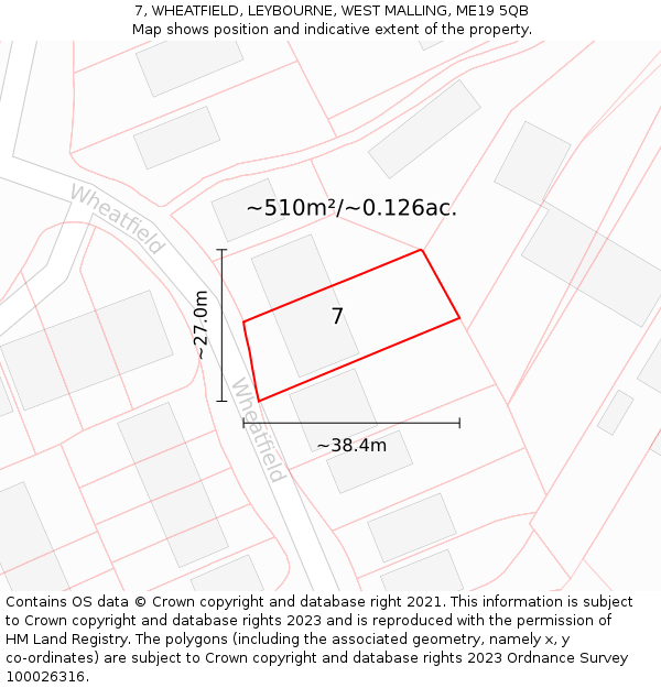 7, WHEATFIELD, LEYBOURNE, WEST MALLING, ME19 5QB: Plot and title map