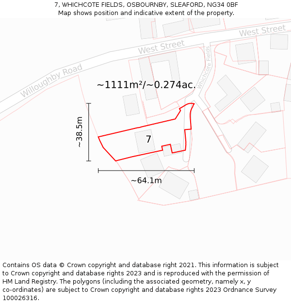 7, WHICHCOTE FIELDS, OSBOURNBY, SLEAFORD, NG34 0BF: Plot and title map