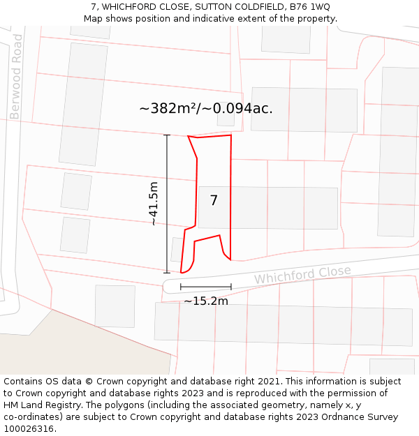 7, WHICHFORD CLOSE, SUTTON COLDFIELD, B76 1WQ: Plot and title map