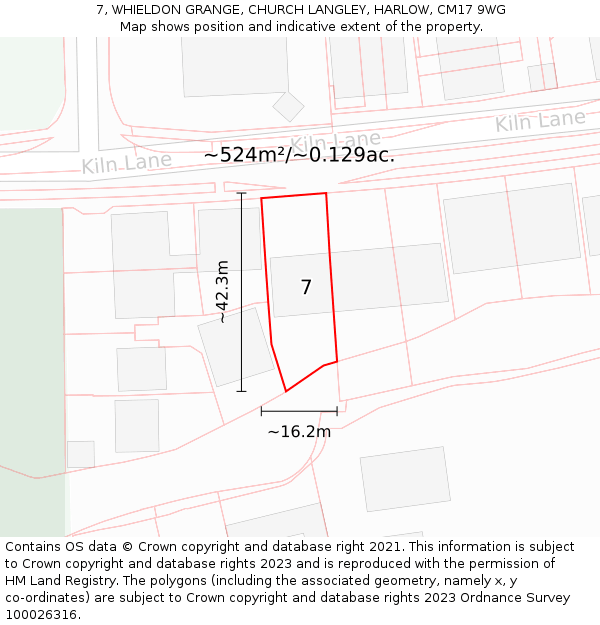 7, WHIELDON GRANGE, CHURCH LANGLEY, HARLOW, CM17 9WG: Plot and title map