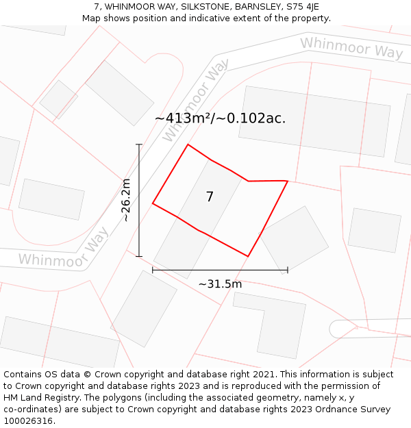 7, WHINMOOR WAY, SILKSTONE, BARNSLEY, S75 4JE: Plot and title map