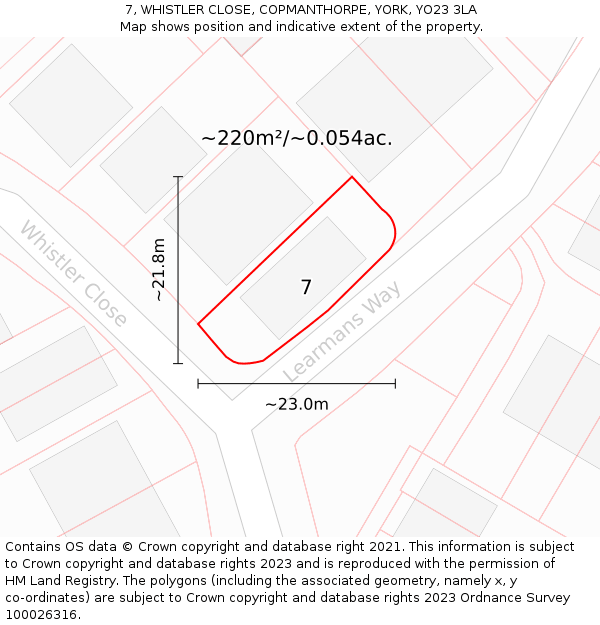 7, WHISTLER CLOSE, COPMANTHORPE, YORK, YO23 3LA: Plot and title map