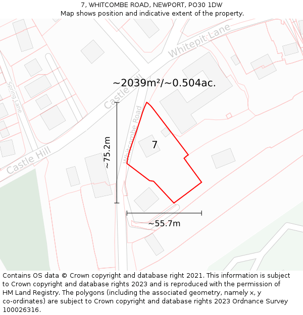 7, WHITCOMBE ROAD, NEWPORT, PO30 1DW: Plot and title map