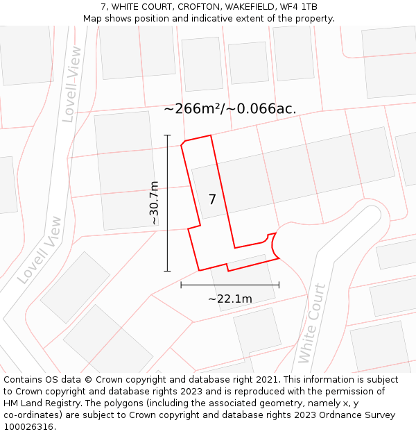 7, WHITE COURT, CROFTON, WAKEFIELD, WF4 1TB: Plot and title map