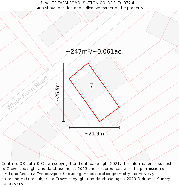 7, WHITE FARM ROAD, SUTTON COLDFIELD, B74 4LH: Plot and title map