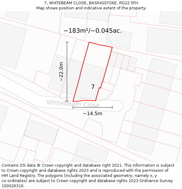 7, WHITEBEAM CLOSE, BASINGSTOKE, RG22 5FH: Plot and title map