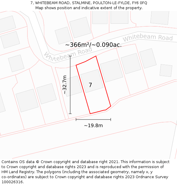 7, WHITEBEAM ROAD, STALMINE, POULTON-LE-FYLDE, FY6 0FQ: Plot and title map