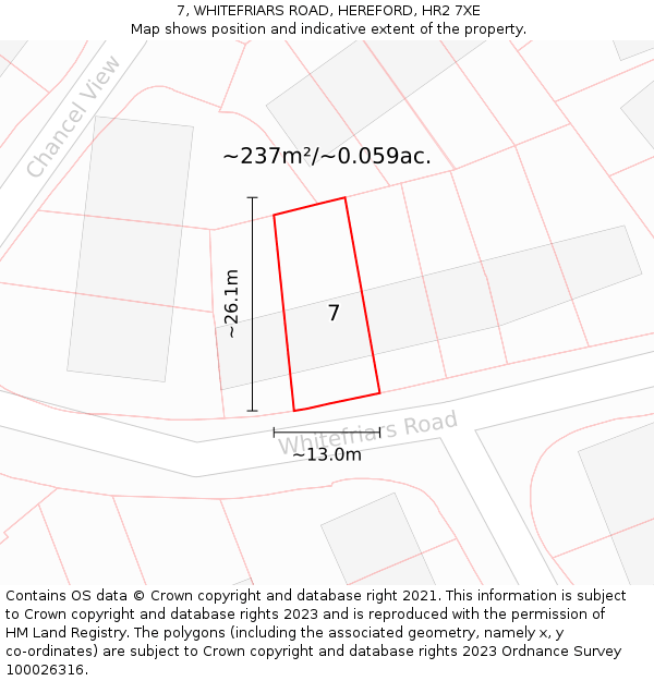 7, WHITEFRIARS ROAD, HEREFORD, HR2 7XE: Plot and title map