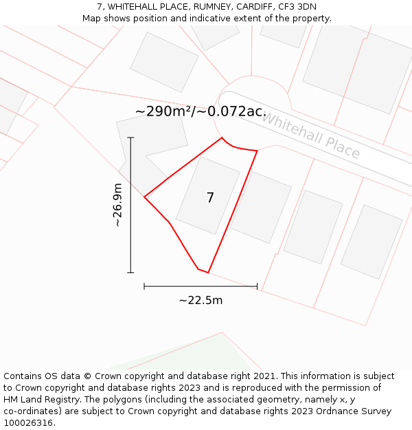 7, WHITEHALL PLACE, RUMNEY, CARDIFF, CF3 3DN: Plot and title map