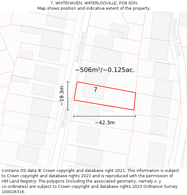 7, WHITEHAVEN, WATERLOOVILLE, PO8 0DN: Plot and title map