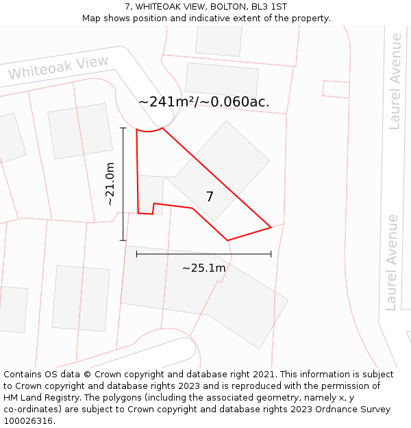 7, WHITEOAK VIEW, BOLTON, BL3 1ST: Plot and title map