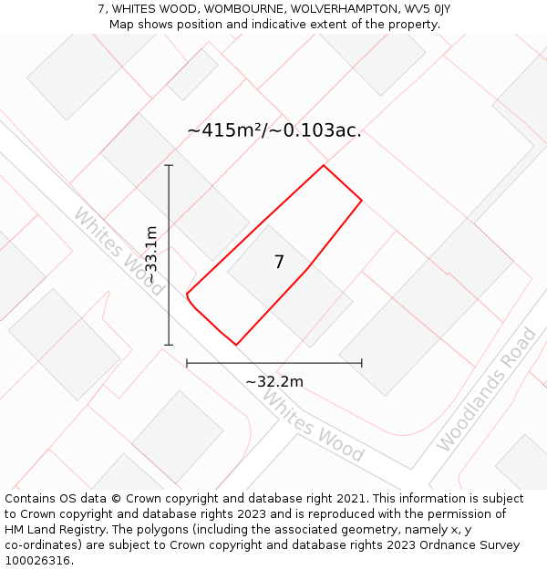 7, WHITES WOOD, WOMBOURNE, WOLVERHAMPTON, WV5 0JY: Plot and title map