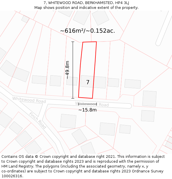 7, WHITEWOOD ROAD, BERKHAMSTED, HP4 3LJ: Plot and title map