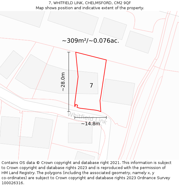 7, WHITFIELD LINK, CHELMSFORD, CM2 9QF: Plot and title map