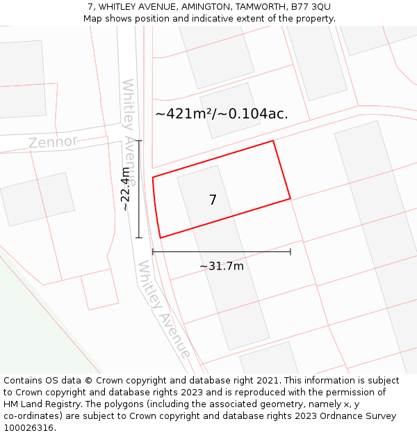 7, WHITLEY AVENUE, AMINGTON, TAMWORTH, B77 3QU: Plot and title map