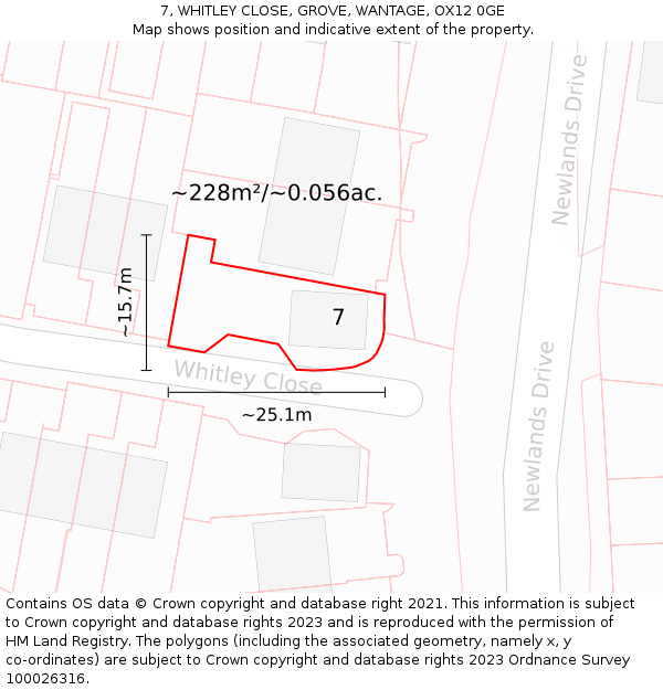 7, WHITLEY CLOSE, GROVE, WANTAGE, OX12 0GE: Plot and title map