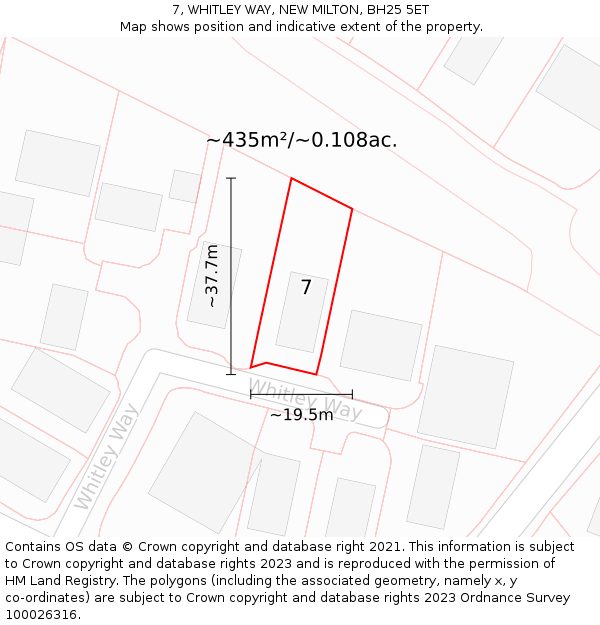 7, WHITLEY WAY, NEW MILTON, BH25 5ET: Plot and title map