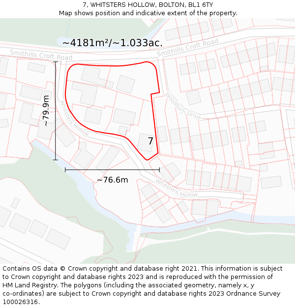 7, WHITSTERS HOLLOW, BOLTON, BL1 6TY: Plot and title map