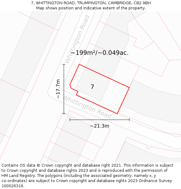 7, WHITTINGTON ROAD, TRUMPINGTON, CAMBRIDGE, CB2 9BH: Plot and title map