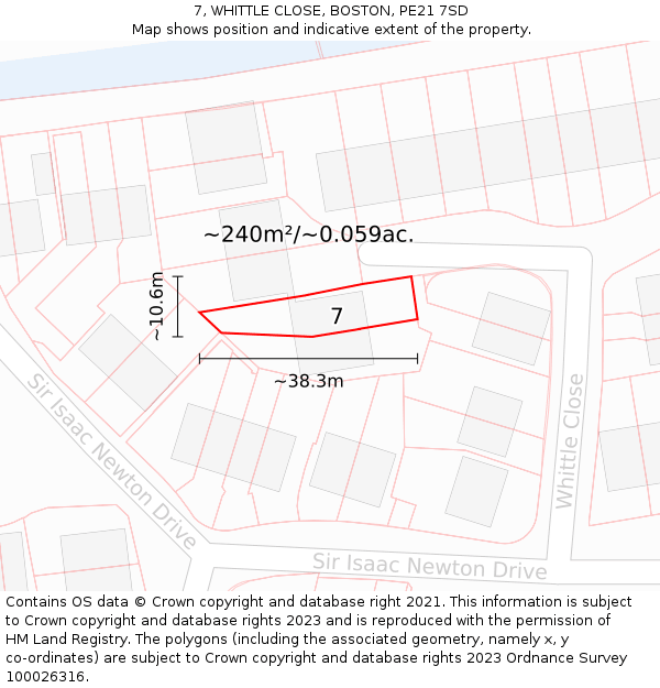 7, WHITTLE CLOSE, BOSTON, PE21 7SD: Plot and title map